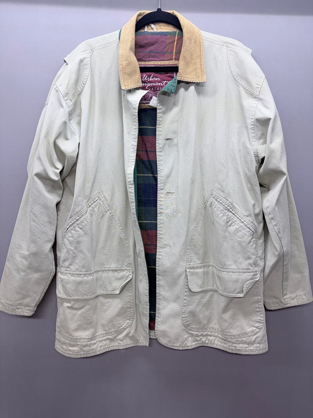 Vintage Urban Equipment Jacket Med Plaid Lined Corduroy Collar MISSING BUTTONS